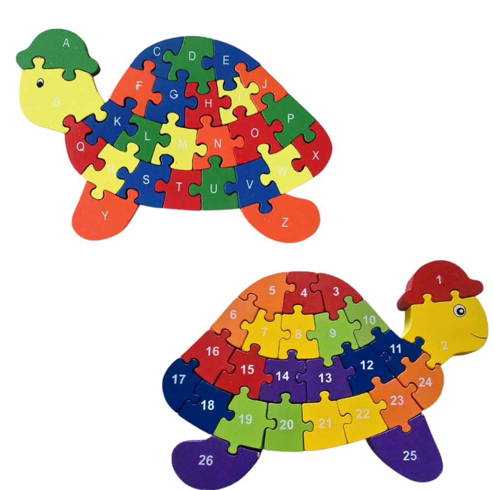 wooden alphanumeric jigsaw puzzle