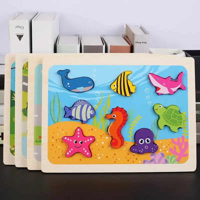Marine-Animal-Transport wooden chunky board puzzle for toddlers