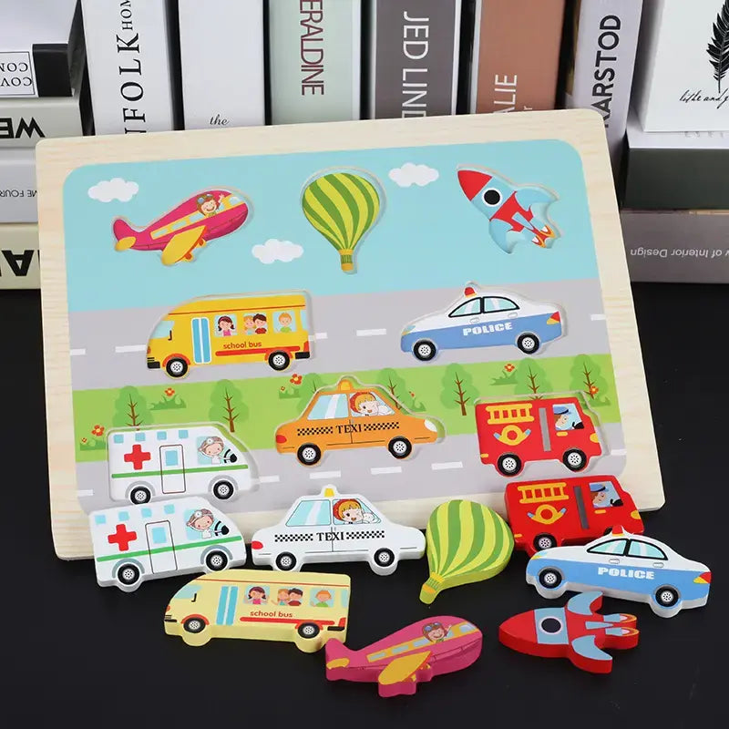 Marine-Animal-Transport wooden chunky board puzzle for toddlers