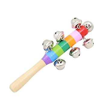Wooden Silver Bell Stick Rattle